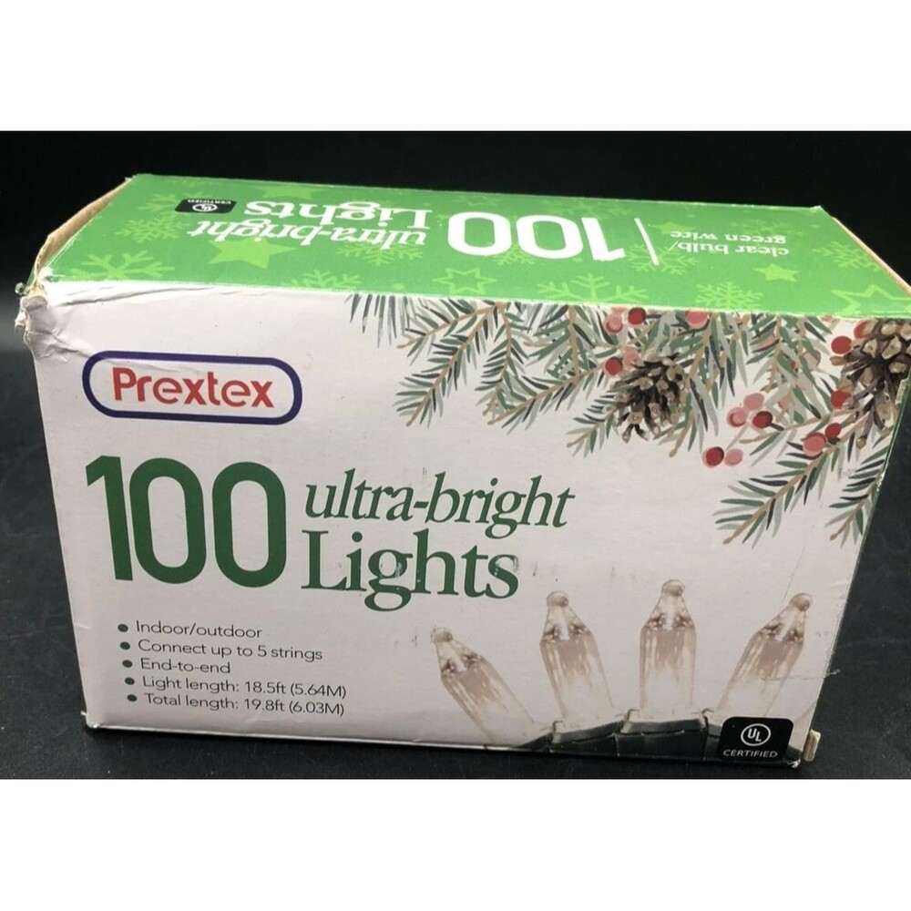 Prextex Ultra-Bright 100 Indoor/Outdoor White Light String Up to 5 Strings New